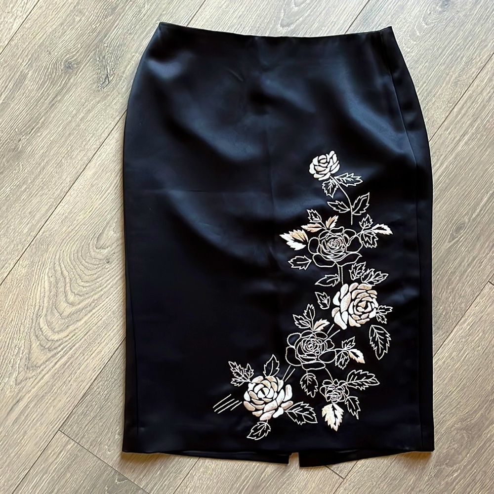 Black Satin Pencil Skirt by Loft